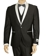 Men's Wedding - Prom Event Bruno Black 1 Button Shawl Lapel Suit