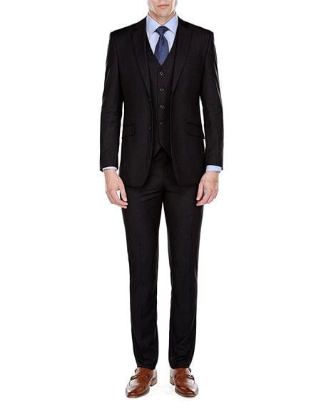 Men's 2 Button Black Slim Fit 3 Piece Suits