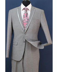 Men's Two Toned And Fashion Gray Trim Lapel Wedding / Prom / Homecoming Tuxedo Vested 3 Pieces
