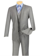 Men's Heather Grey 3 Piece Executive Suit - Narrow Leg Pants