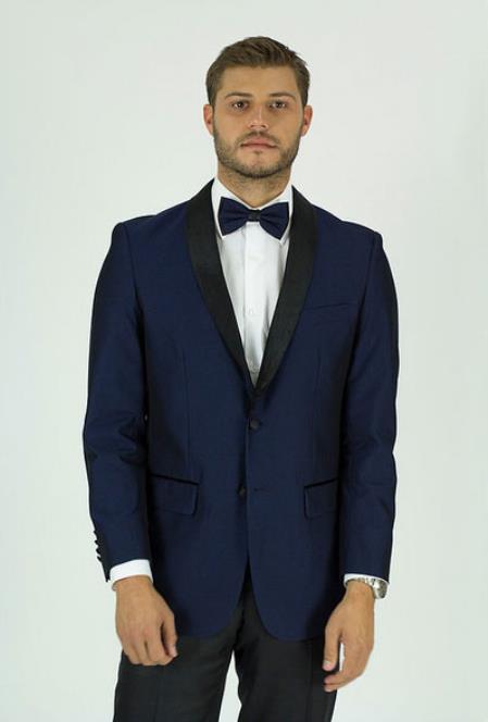 Men's Navy  Shawl Lapel Side Vents Classic Fit Jacket