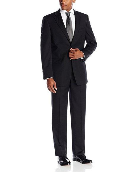 Giorgio Fiorelli Men's Portly Fit Two-Piece Solid Black Fully Lined Suit Executive Fit Suit - Mens Portly Suit