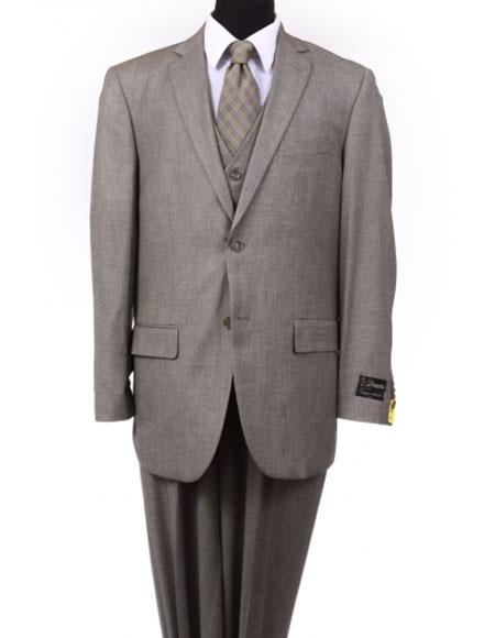 Men's 2 button Vested Pleated Pants Taupe ~ Dark Tan ~ Earth Suit toned Color - 100% Percent Wool Fabric Suit - Worsted Wool Business Suit