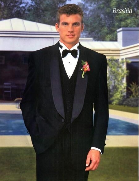 One Button Shawl Lapel 100% Wool Black Tuxedo