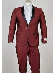 Men's Black Shawl Lapel 1 Button Classic Fit Burgundy ~ Wine ~ Maroon Suit