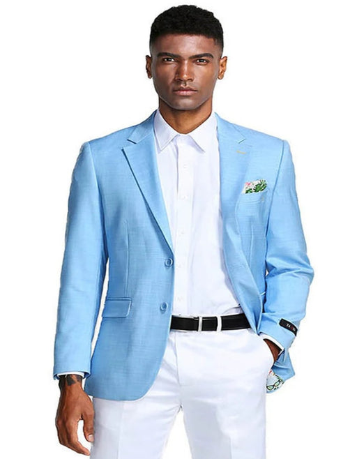 Men's Two Button Slim Fit Linen Style Summer Sky Blue Blazer
