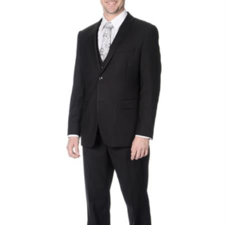Men'S 100-Percent Polyester Slim Fit Black Vested Business Suits
