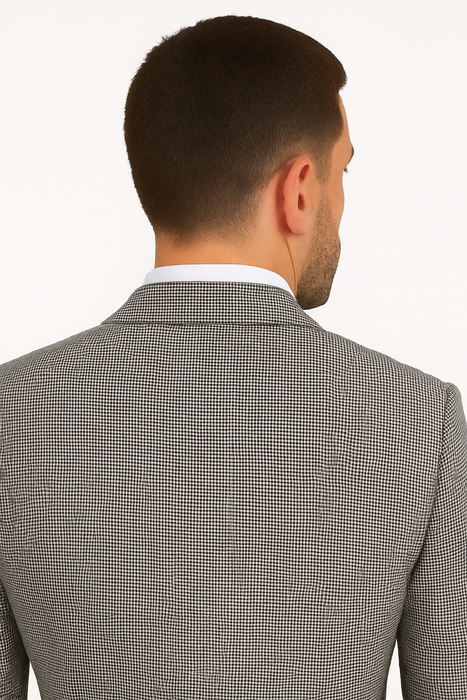 Slim Fit Suits Black/White Houndstooth Tweed Vested 3 Piece Suit 2 Button Side Vented Flat Front