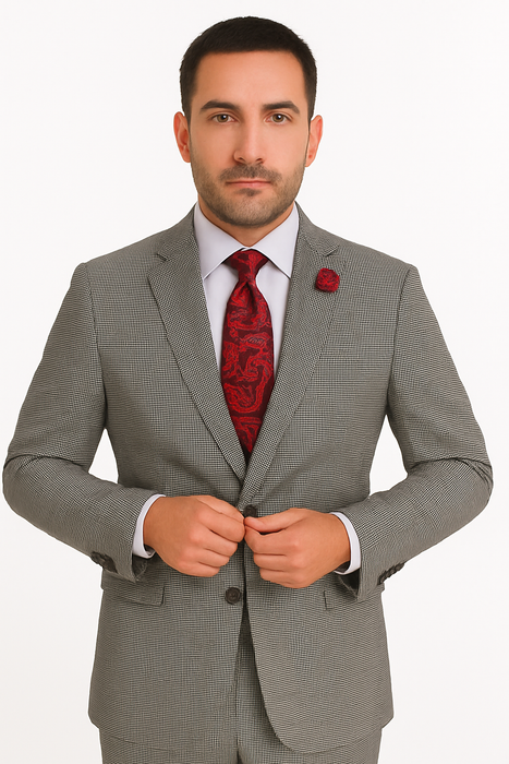 Slim Fit Suits Black/White Houndstooth Tweed Vested 3 Piece Suit 2 Button Side Vented Flat Front