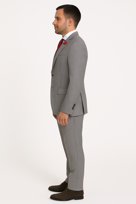 Slim Fit Suits Black/White Houndstooth Tweed Vested 3 Piece Suit 2 Button Side Vented Flat Front