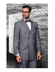 Statement Confidence Charcoal Grey Double Breasted Pinstripe Men'S Italian Design Suit - Color: Dark Grey Suit