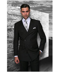 Statement Confidence Men'S Black Double Breasted Wool Italian Design Suit