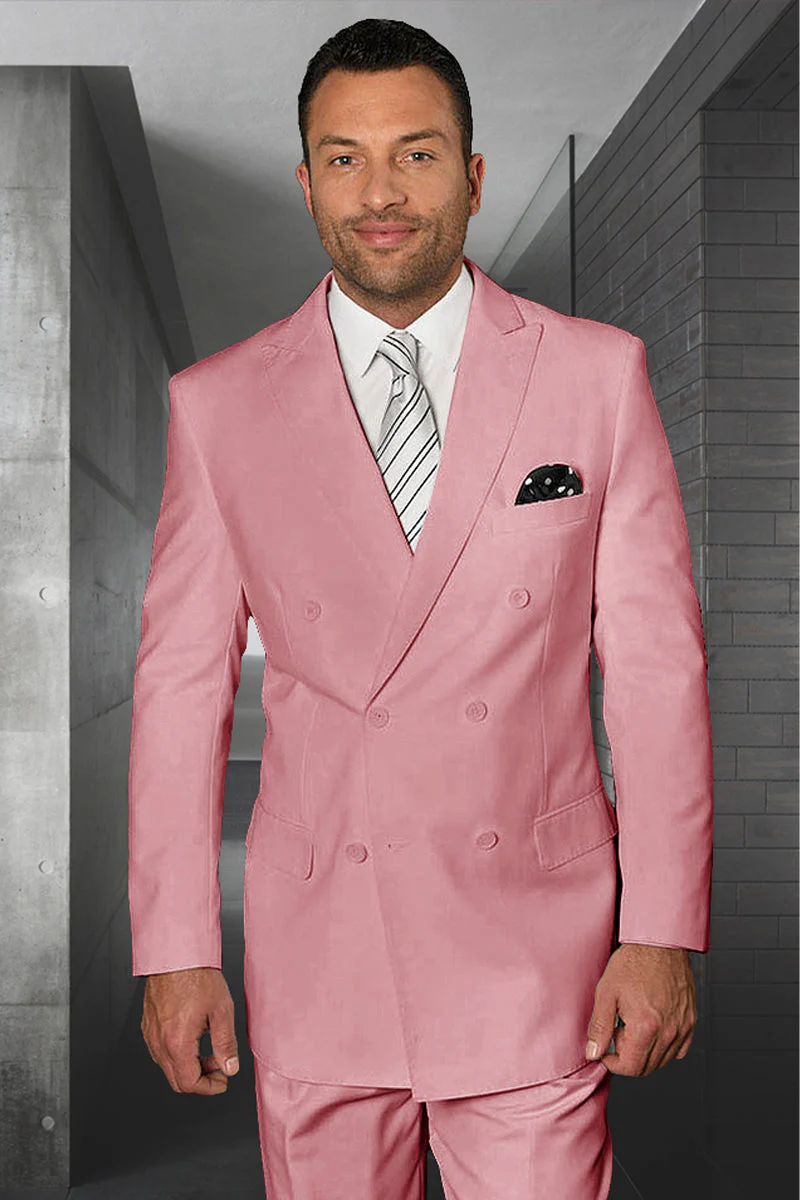 Men’s Blush Pink Double Breasted Easter Suit, Lightweight Summer Wedding Church Dress Suit Set Modern Fit
