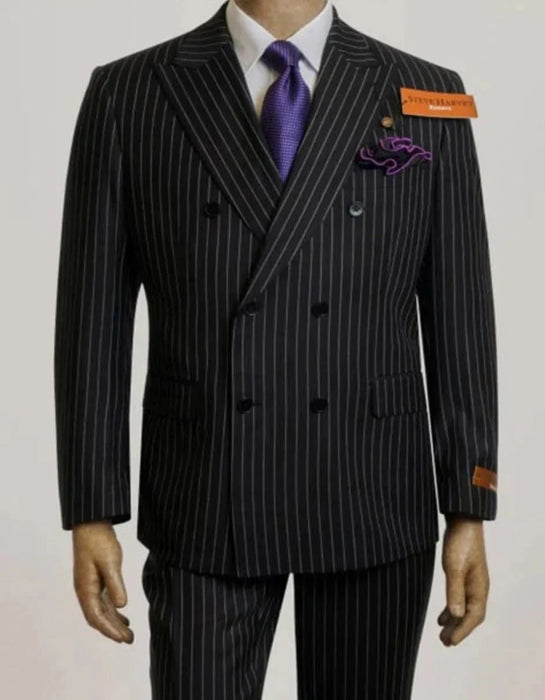 Steve Harvey Suits Clothing line - Steve Harvey Suits Mens Peak Lapel Modern Fit - No Pleated Pants Designer Brand Black Double Breasted 3 Piece Vested Suit