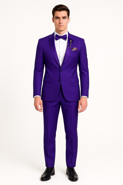 Purple Tuxedo Suit for Men – Stylish Two-Piece Prom and Wedding Suit with Matching Satin Lapel