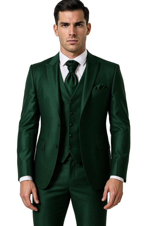 Shiny Suit - Prom Suit - Vested Sateen Flashy Suit -  Hunter Green - Emerald Color