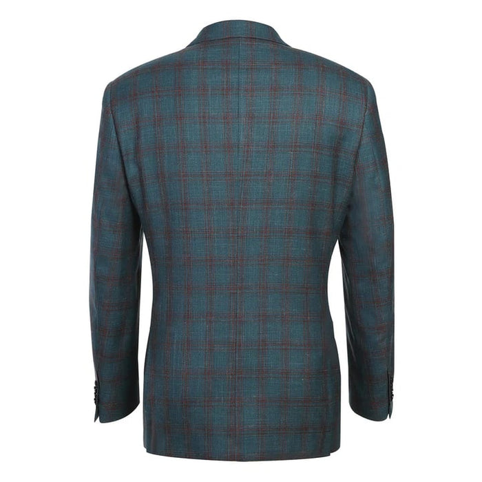 Saco vaquero - Western Sport Coat - Western Blazer- Mens Classic Fit Two Button Wool & Linen Sport Coat Blazer In Teal Blue Windowpane Plaid