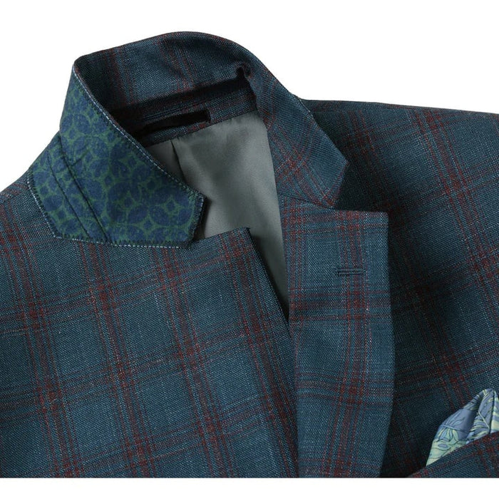 Saco vaquero - Western Sport Coat - Western Blazer- Mens Classic Fit Two Button Wool & Linen Sport Coat Blazer In Teal Blue Windowpane Plaid
