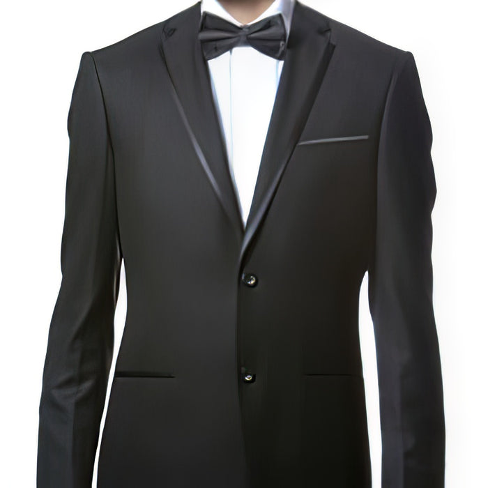 Slim Fitted Skinny Tapered Men'S Trimmed Peak Lapel Black