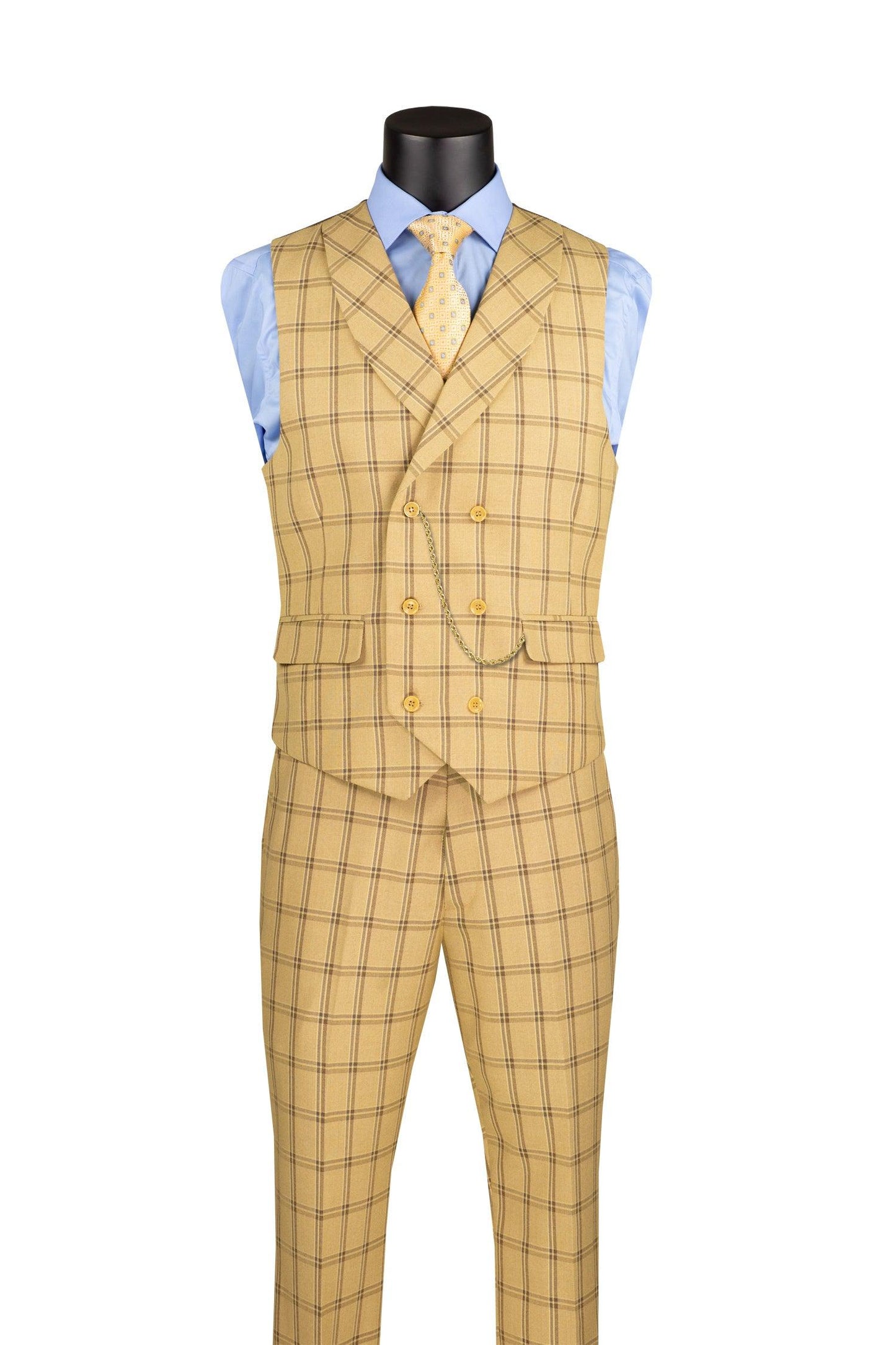 La Scale Collection-Windowpane Three Piece Suit - Tan - Image 2