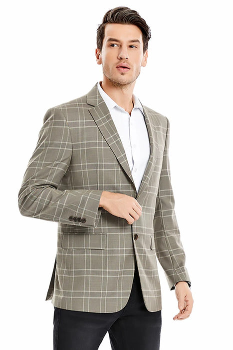 Saco vaquero - Western Sport Coat - Western Blazer - Men's Two Button Regular Fit Tan Double Windowpane Plaid Blazer