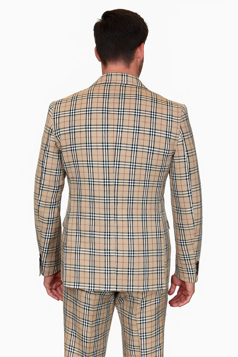 Tan Plaid Suit - Camel Khaki Tan Beige Color