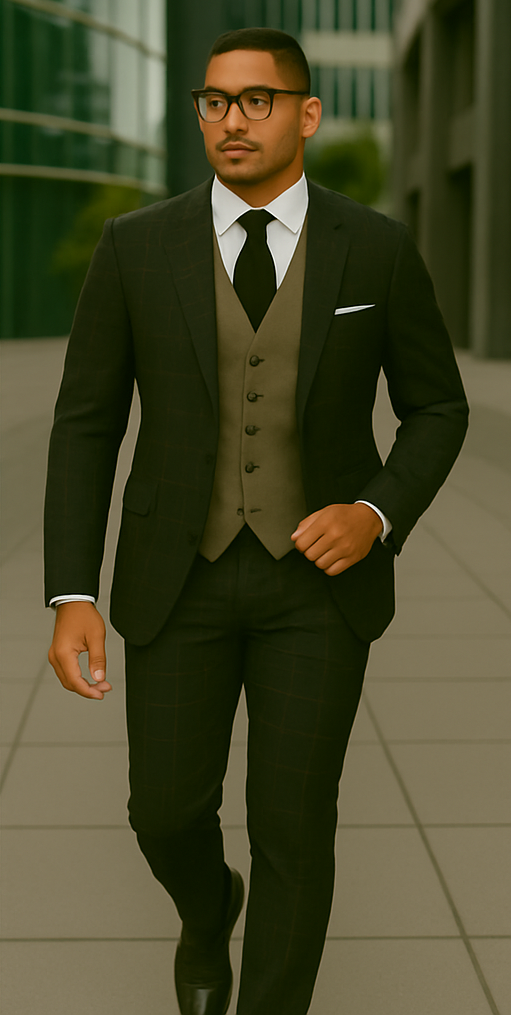 Wool Suit - Italian Made Business Suit by Statement Men's 3 Piece 100% Wool Modern Fit Suit - Bold Accent Color