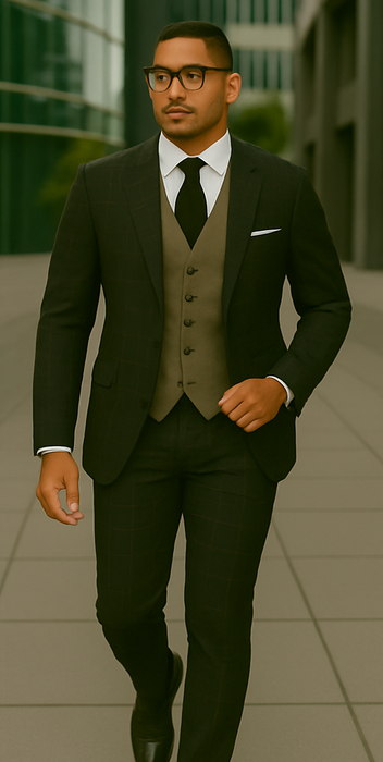 Wool Suit - Italian Made Business Suit by Statement Men's 3 Piece 100% Wool Modern Fit Suit - Bold Accent Color