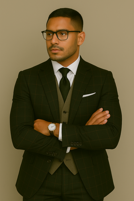 Wool Suit - Italian Made Business Suit by Statement Men's 3 Piece 100% Wool Modern Fit Suit - Bold Accent Color