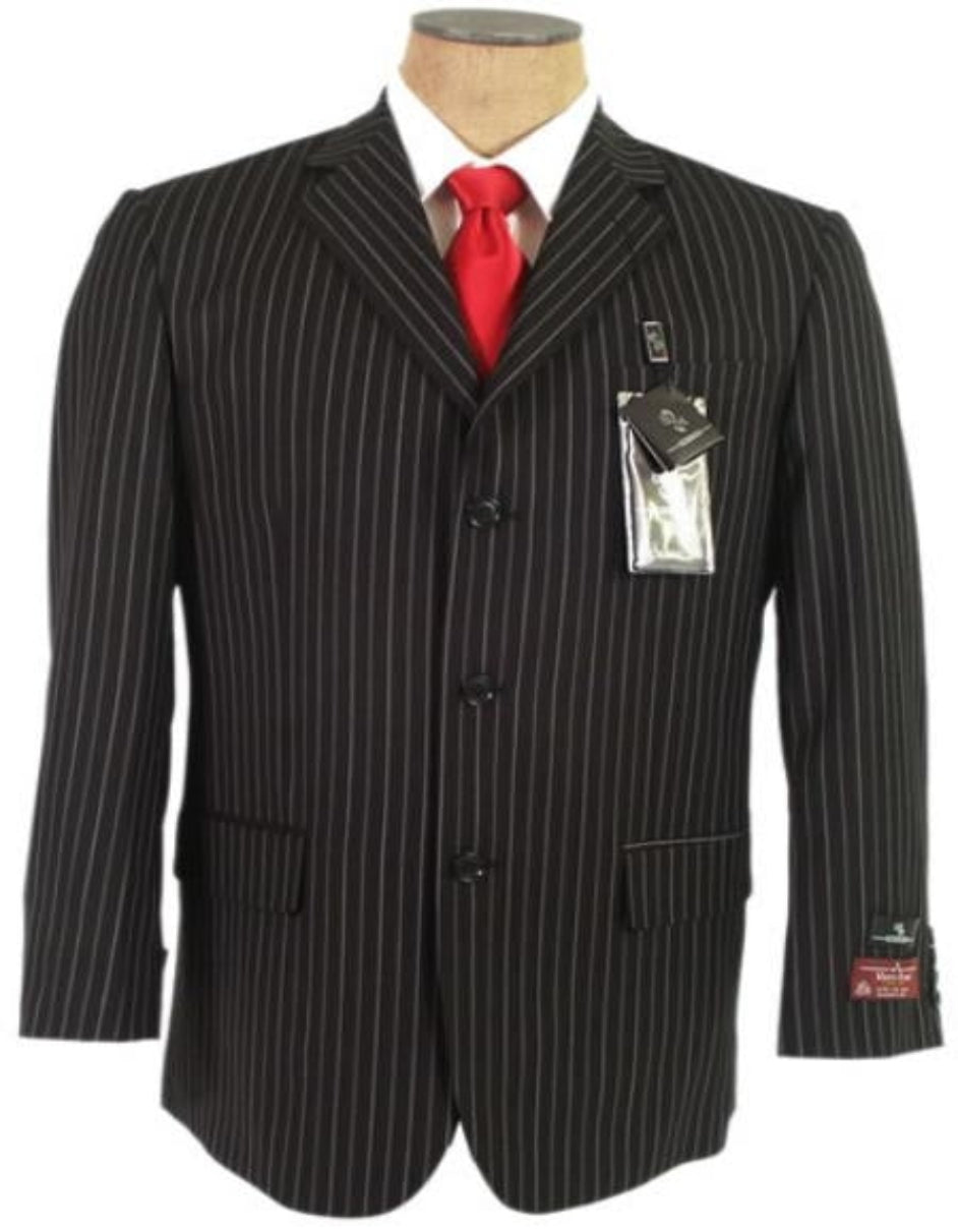 John Paul Black Pinstripe Super 120'S Wool Premier Quality Italian Fabric Design Available In 2 Or 3 Buttons Style Regular Classic Cut