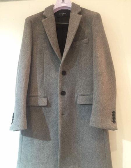 Men's Dress Coat 3 Button Light Grey ~ Gray Cashmere Overcoat