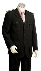 Men's High Fashion 3 Button Black Safari Military Style Zoot Suit