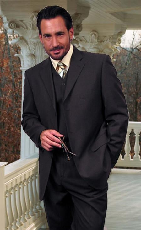 TS3V NICE 3PC 3 BUTTON SOLID COLOR CHARCOAL GERY Men'S Three Piece Suit - Color: Dark Grey Suit