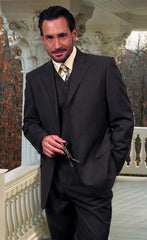 TS3V NICE 3PC 3 BUTTON SOLID COLOR CHARCOAL GERY Men'S Three Piece Suit - Color: Dark Grey Suit