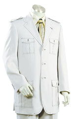 Men's 3 Button Fashion SAFARI Long Sleeve ( military style ) Suits For Men White
