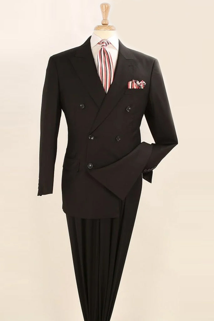 Apollo King Designer Brand + Mens Classic Double Breasted Luxury Wool Feel Suit in Black