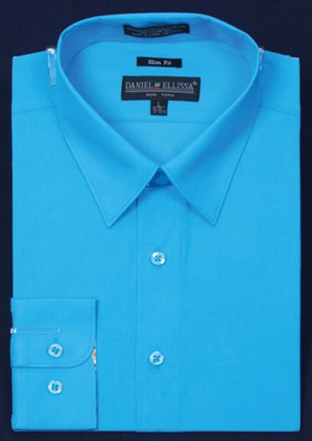 Mens Turquoise Dress Shirt Slim Fit - turquoise ~ Light Blue Stage Party Color Men's Dress Shirt