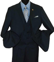 Mens Peak Lapel 2 Button Black Vested Suit