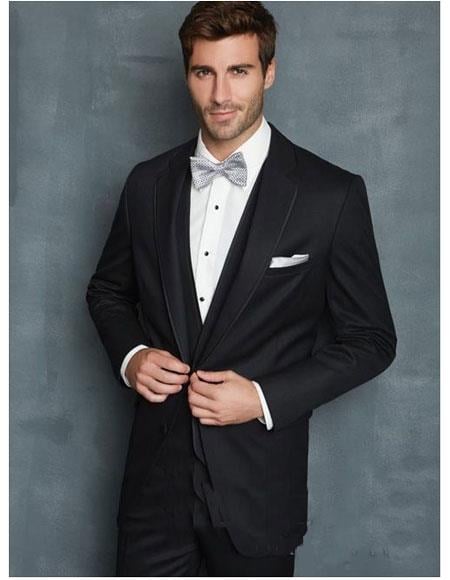 Five Button Besom pocket Men's Black Modern Fit Suits Separates Vest