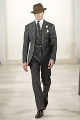 2 Button Black And Bold Chalk Gangster White Stripe Vested Big 1920 1930 Suit Flat Front Pants Pants