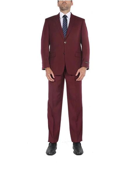 Men'S Classic Fit Burgundy ~ Wine ~ Maroon Suit 2 Button Two-Piece Side Vents Cheap Priced Business Suits Clearance Sale