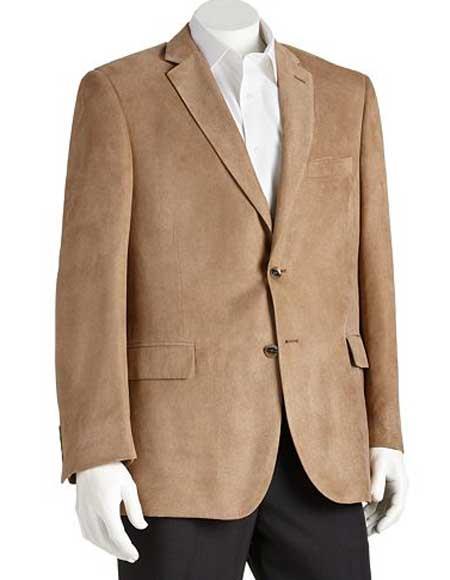 Microsuede Men's Polyester 2 Button Double Vent Classic Fit Camel Blazer