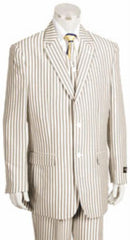 Sear Sucker Suit Mens 2 Button Jacket Flat Front Pants Pronounce Pinstripe Seersucker Sear sucker suit