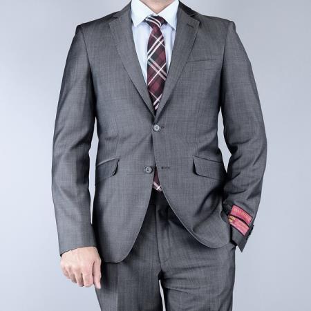 Mantoni Suit - Signature Menswear Wool Fabric SuitsOutlet - Men's Classic Fit Sharkskin Grey Black 2-Button Suit - High End Suits - High Quality Suits