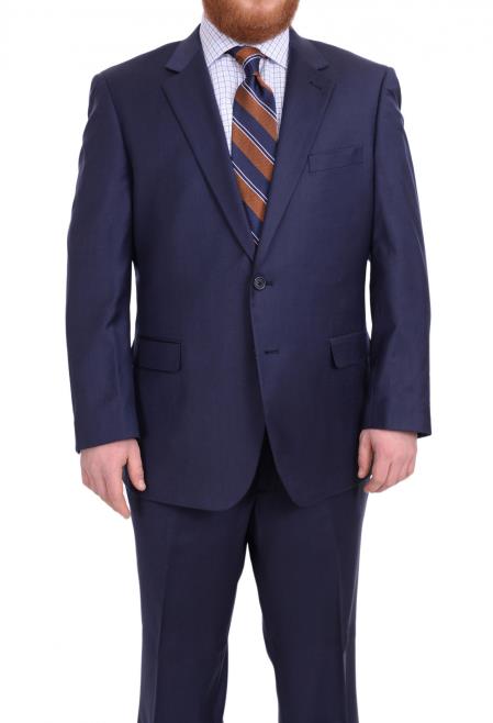 Mix and Match Suits Men's Dark Navy Blue Suit For Men Portly Fit Two Button Super 130's Suit Executive Fit Suit - Mens Portly Suit