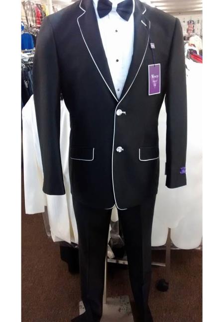 Men'S Black And White Trim Lapel Suit