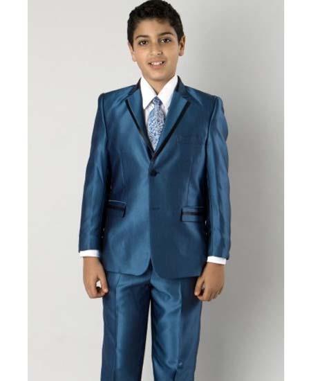 Men's Two Toned Trimmed Lapel Kids Sizes Tuxedo Sharkskin Looking Dark Navy Perfect for toddler Suit wedding attire outfits