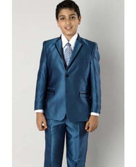 Men's Two Toned Trimmed Lapel Kids Sizes Tuxedo Sharkskin Looking Dark Navy Perfect for toddler Suit wedding attire outfits