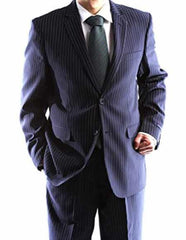 Men's Pinstripe Design Slim Fit 2 Button Dark Navy 100% Polyester Dress Cheap Priced Business Suits Clearance Sale Dark Blue Suit