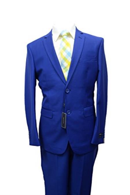Men's 2 button Slim Fit Solid Royal Blue Dress Suits for Men (We have more Braveman suits Call 1-844-650-3963 to order)